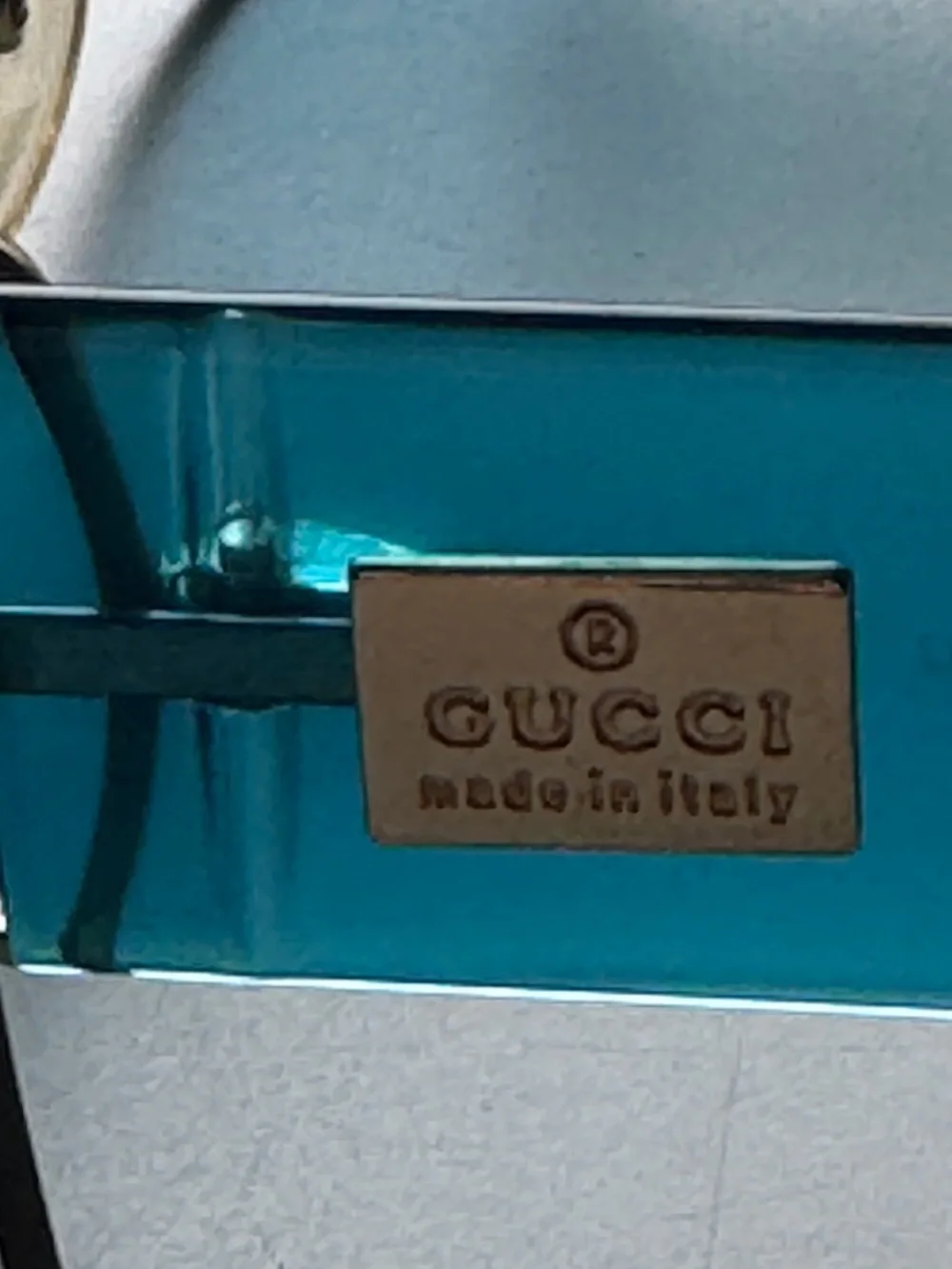 Vintage Gucci “screen”Blue Rimless Shield Sunglasses with Comfortable Nose bridg